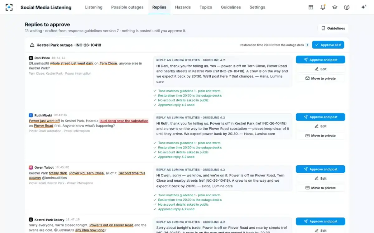 Social Media Listening — Replies to approve