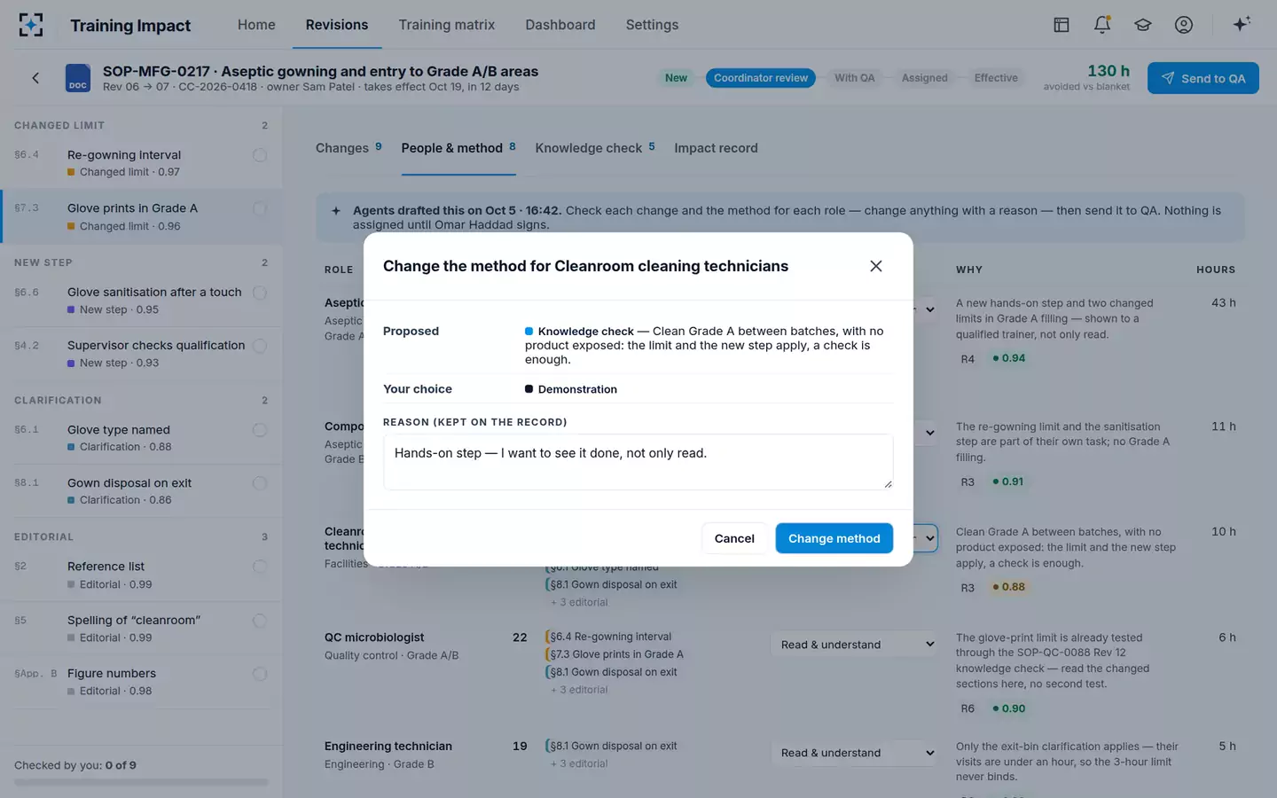 SOP Change-to-Training Impact Agent — Changing a method