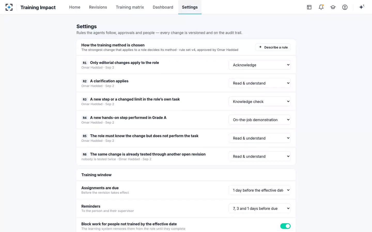 SOP Change-to-Training Impact Agent — Your site’s rules