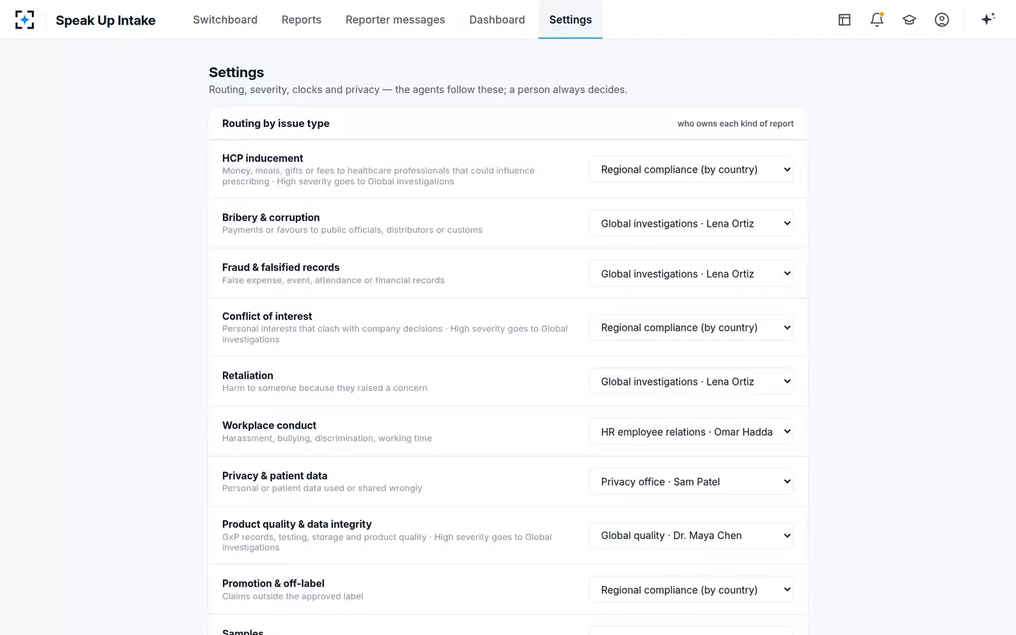 Speak Up Intake & Triage Agent — Your rules
