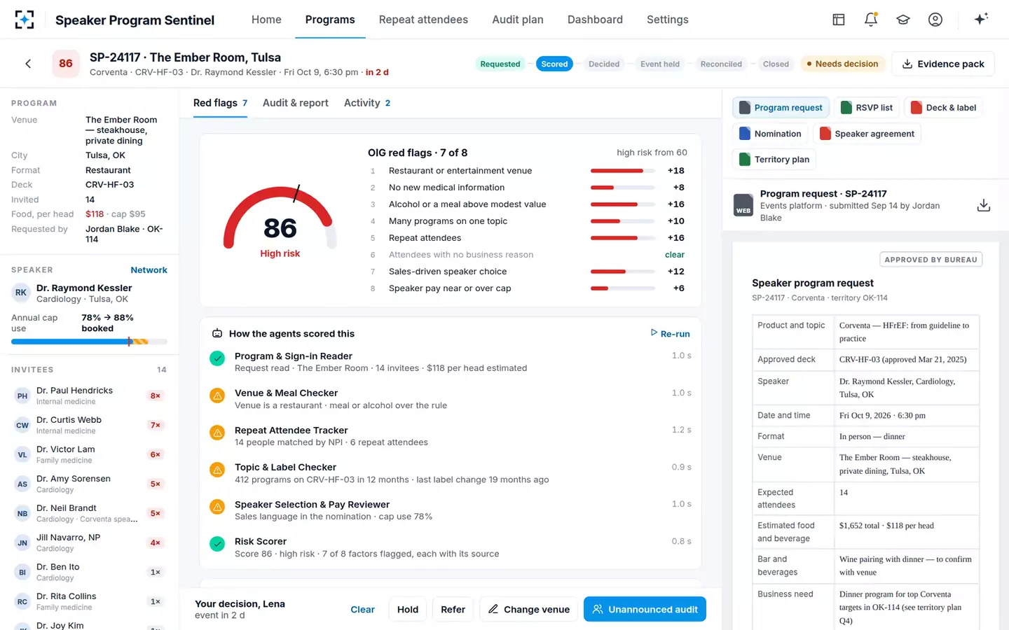 Speaker Program Sentinel — Program review
