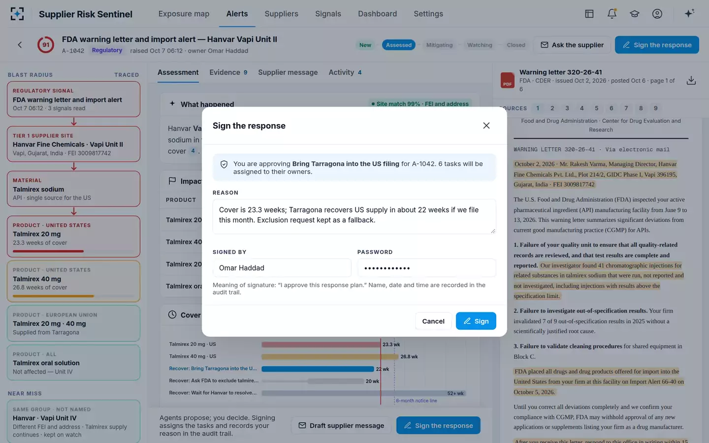 Supplier and API Risk Sentinel — Sign the response