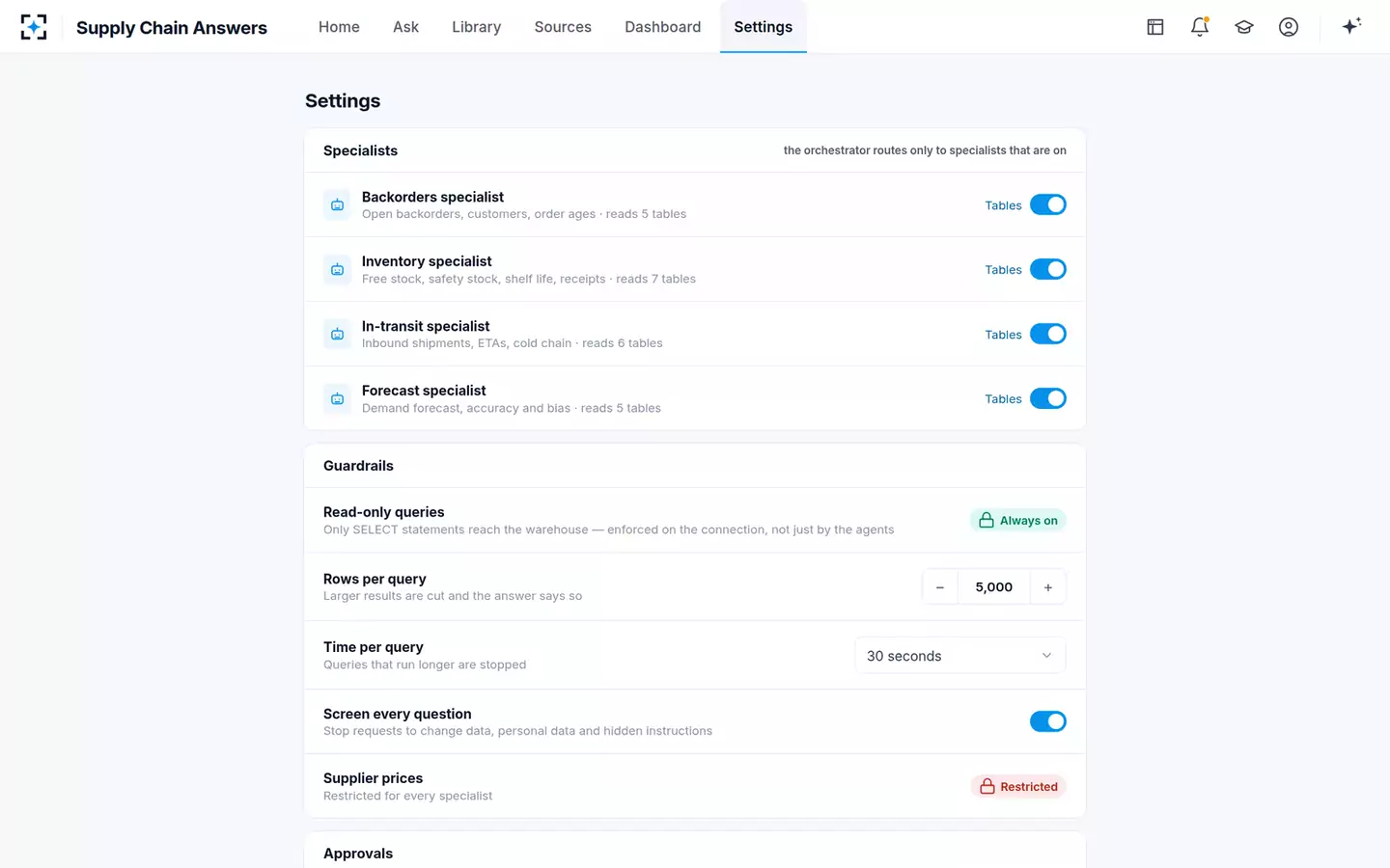Supply Chain Answers — Settings