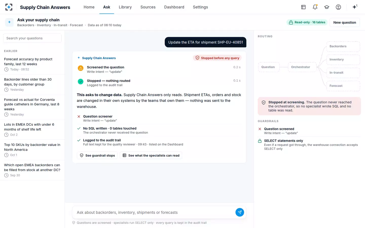 Supply Chain Answers — Stopped before any query