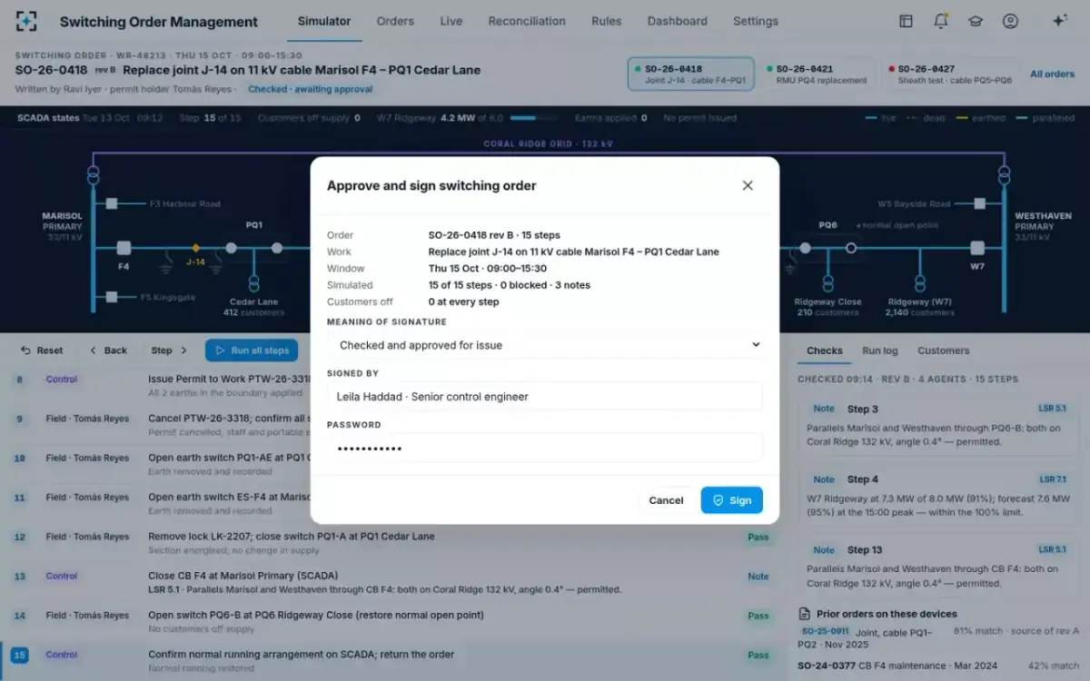Switching Order Management — Approve and sign