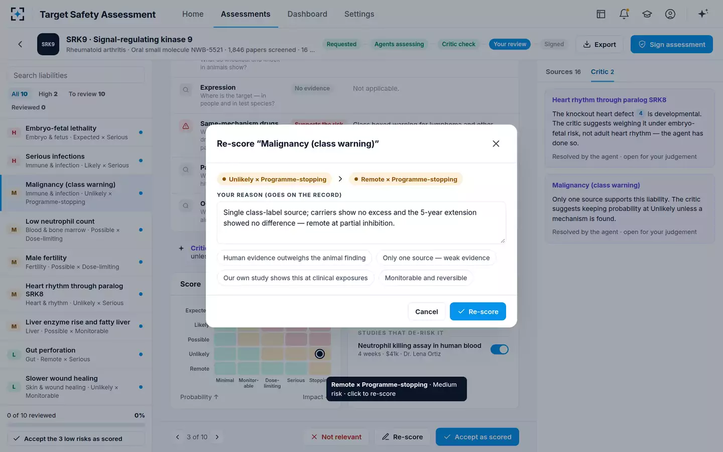 Target Safety Assessment Agent — Re-score with a reason