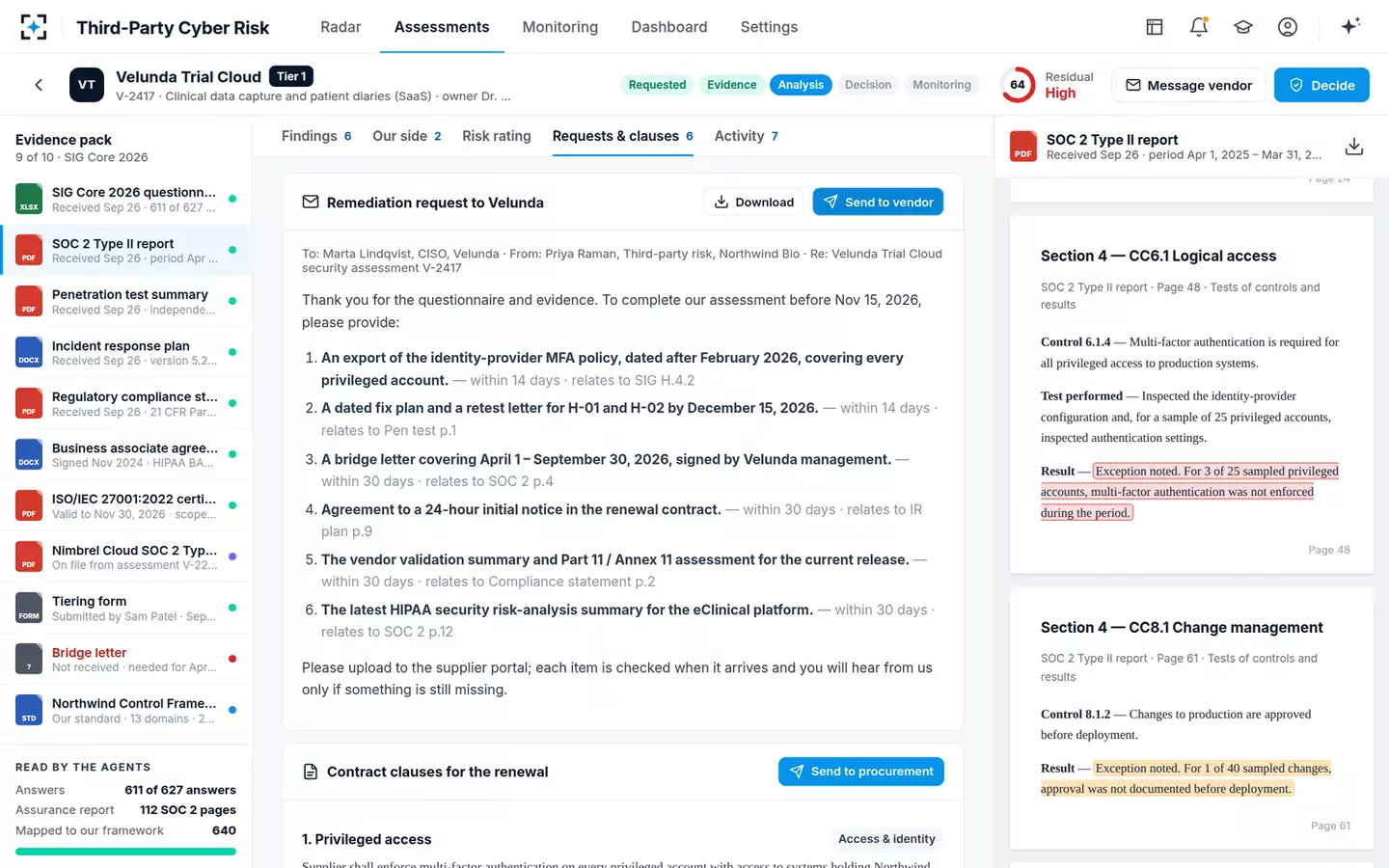 Third-Party Cyber Risk Assessor — Requests and clauses