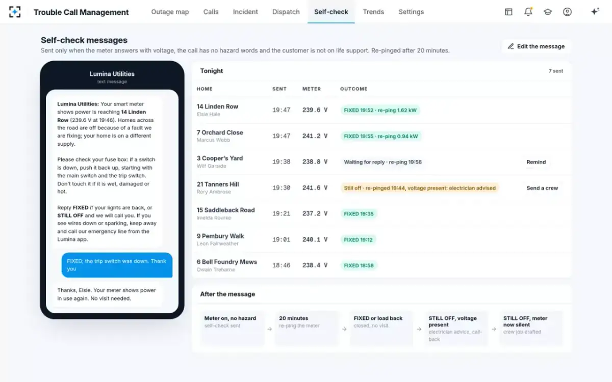 Trouble Call Management — Self-check messages