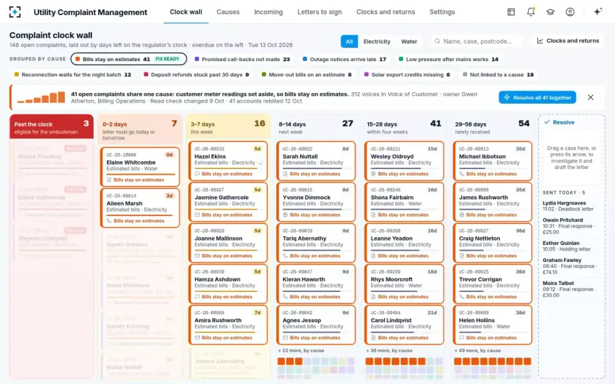 Utility Complaint Management — One cause lit on the wall