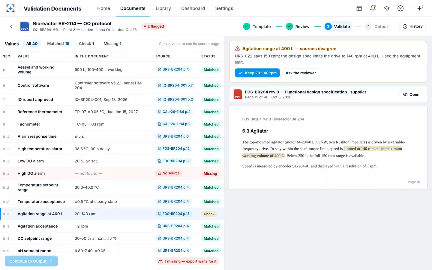 Validation Document Generator — Sources that disagree