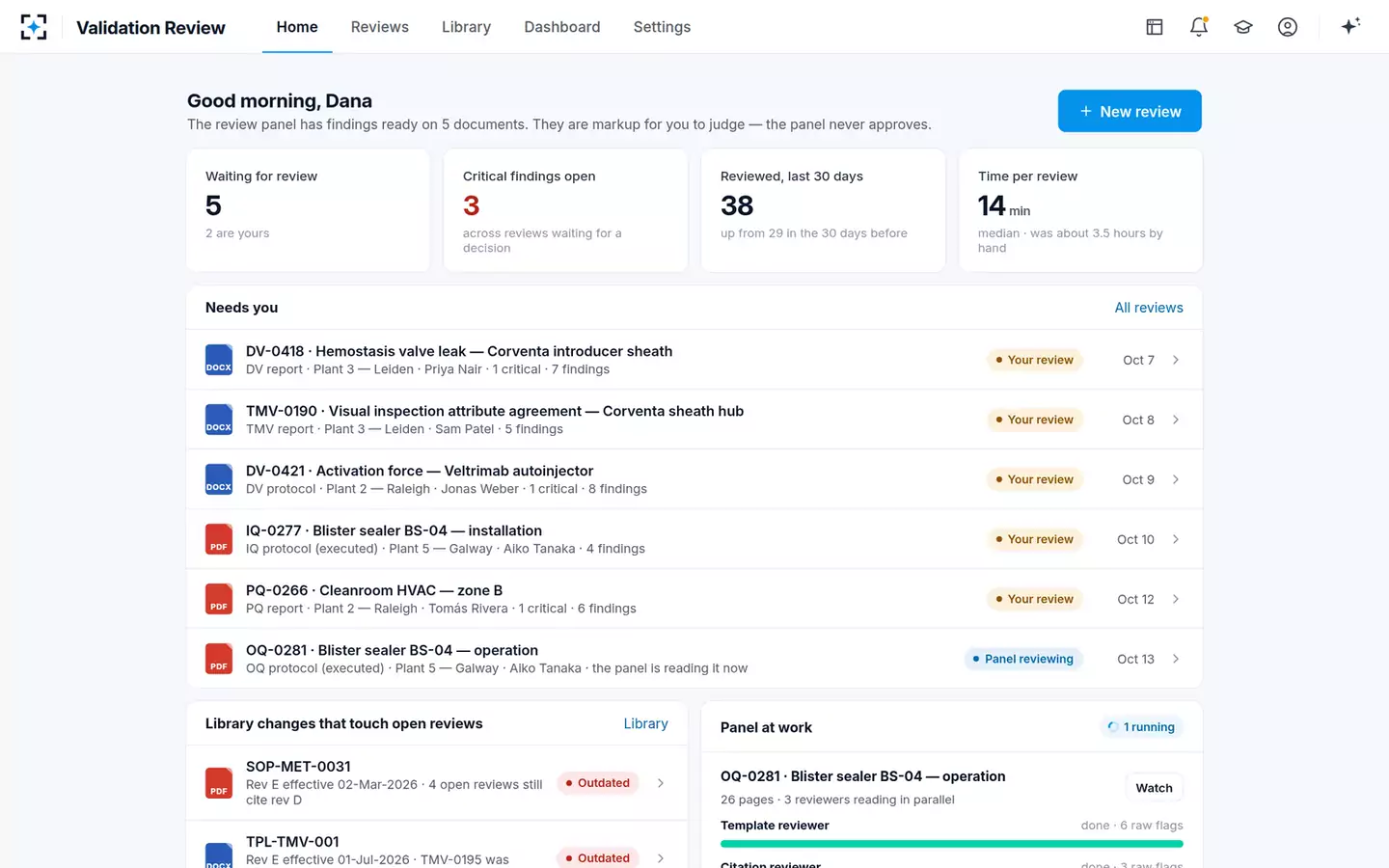 Validation Review Panel — Home