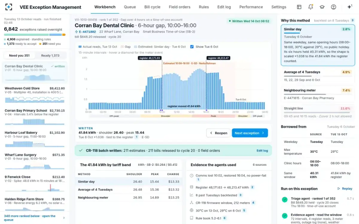 VEE Exception Management — One cause, one batch