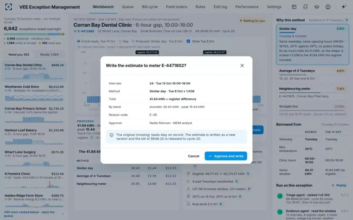 VEE Exception Management — Write the estimate