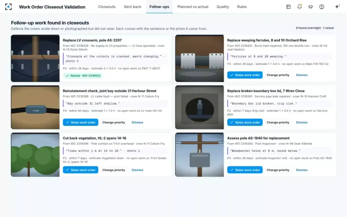 Work Order Closeout Validation — Follow-up work