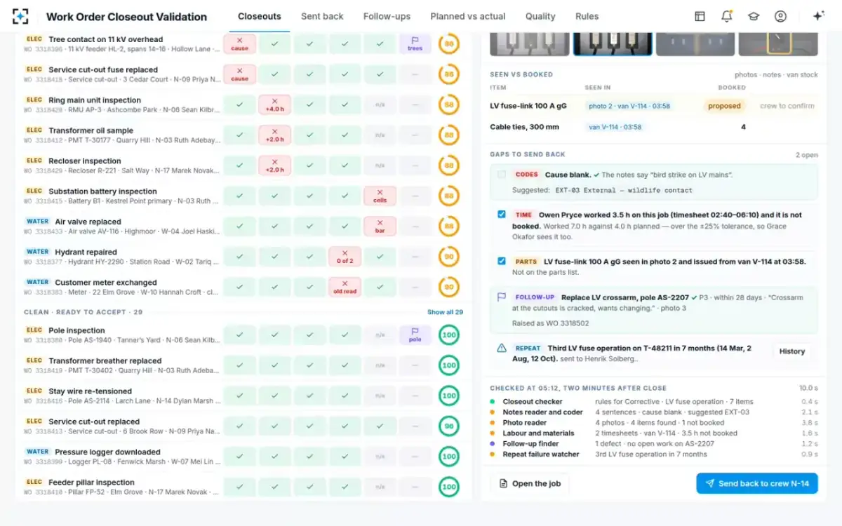 Work Order Closeout Validation — Gaps to send back