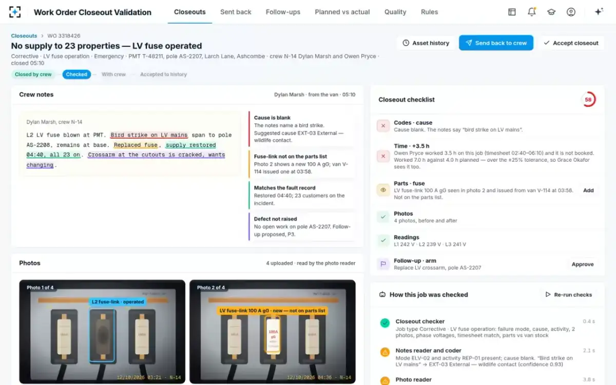 Work Order Closeout Validation — The job review